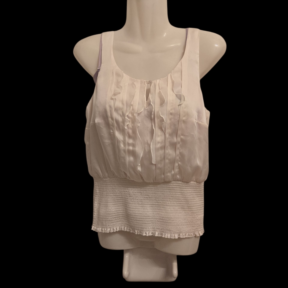 White House Black Market Cream Ruffled Smocked Waist Tank